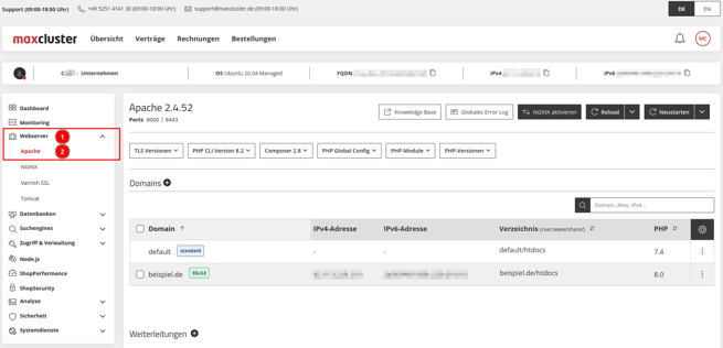 Managed Center - Webserver - Apache - Übersicht