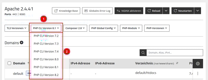 Managed Center - Webserver - Apache - PHP CLI Version