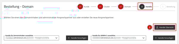 Application Center - Bestellungen - +Domain bestellen - Handle - Handle Übersicht