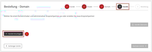 ApplicationCenter - Bestellungen - +Domainbestellen - Handle  -Handle hinzufügen