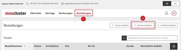 Application Center - Bestellungen - +Domain bestellen