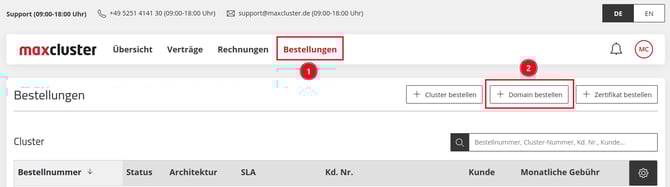 Application Center - Bestellungen - +Domain bestellen