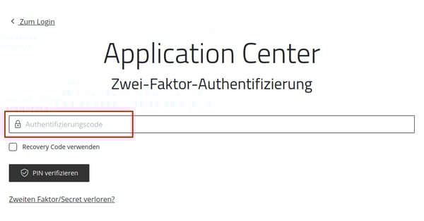 Login Fenster mit Anzeige der Zwei-Faktor-Authentifizierung und Aufforderung um den Authentifizierungscode einzugeben