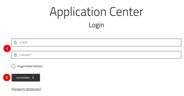 Application Center - Login Fenster