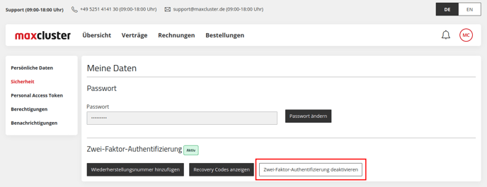 ApplicationCenter-Meine Daten-Sicherheit-Zwei-Faktor-Authentifizierung-deaktivieren