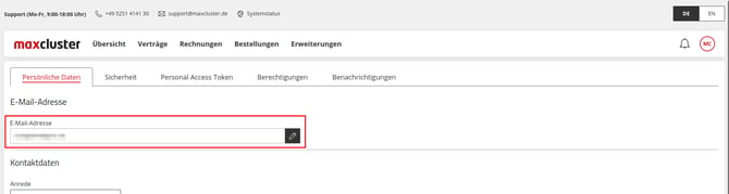 ApplicationCenter-MeineDaten-PersönlicheDaten-E-Mail-Adresse-ändern