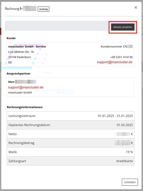 Application Center - Rechnungen - Details ansehen