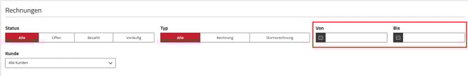 Application Center - Rechnungen - auswahl von bis