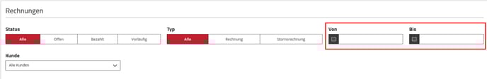 Application Center - Rechnungen - auswahl von bis
