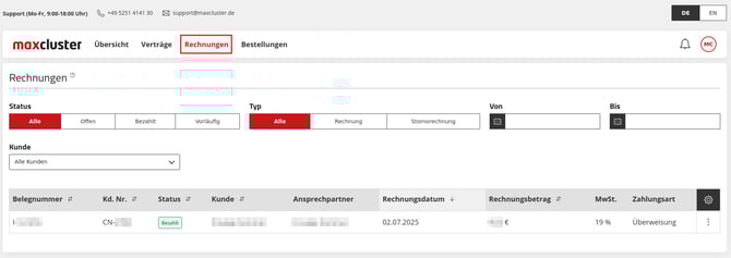 ApplicationCenter-Rechnungen