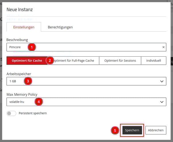 ManagedCenter-Datenbanken-Redis-RedisServer+-Neue-Instanz-Einstellungen-Speichern