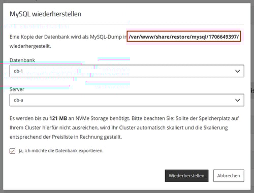 ManagedCenter-Systemdienste-Backups-Datenbank-MySQL-wiederherstellen-Pfadangabe