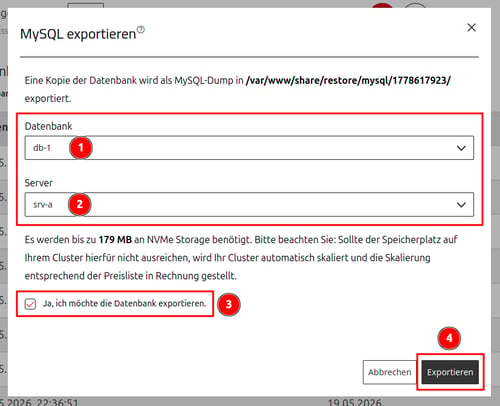 ManagedCenter-Systemdienste-Backups-Datenbanksicherung-exportieren-bestätigen