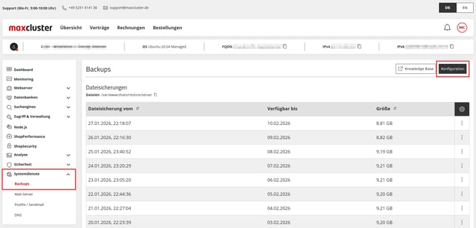ManagedCenter-Systemdienste-Backups-Konfiguration
