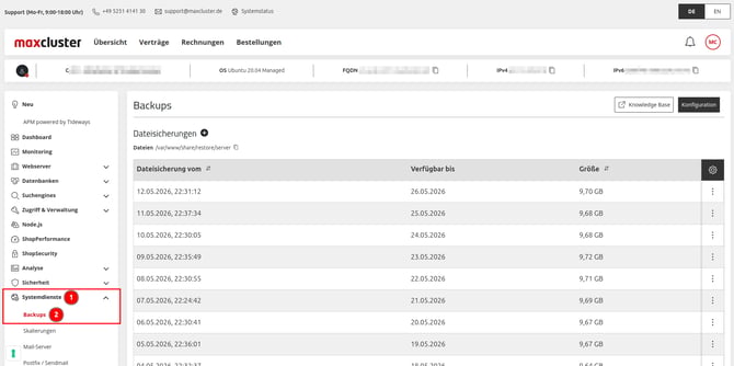 ManagedCenter-Systemdienste-Backups