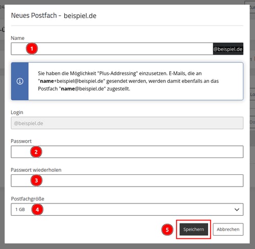 ManagedCenter-Systemdienste-Mail-Server-Mail-Menü-Neues-Postfach-Speichern