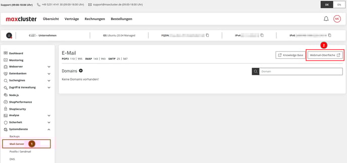 ManagedCenter-Systemdienste-Mail-Server-Webmail-Oberfläche