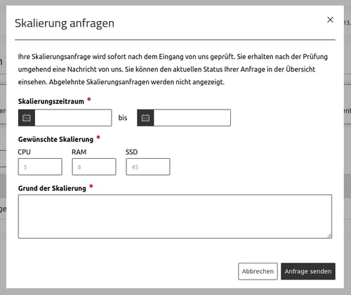 ManagedCenter-Systemdienste-Skalierungen-Skalierunganfragen-Formular