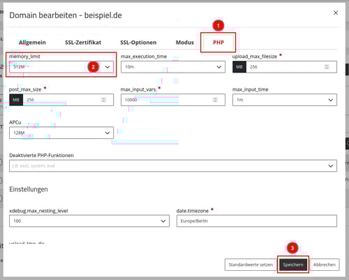 ManagedCenter-Webserver-Apache-Domain-Menü-Bearbeiten-Domain-bearbeiten-PHP-memory_limit