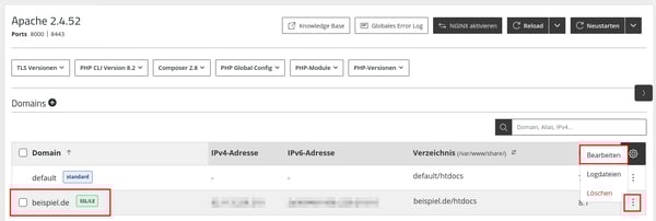 ManagedCenter-Webserver-Apache-Domain-auswahl-Menü-Bearbeiten