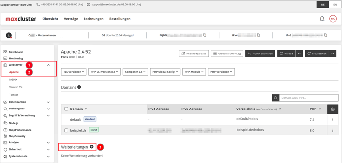 ManagedCenter-Webserver-Apache-PHP-CLI-Version-ändern