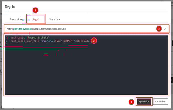 ManagedCenter-Webserver-NGINX-Domain-Menü-Regeln-Speichern