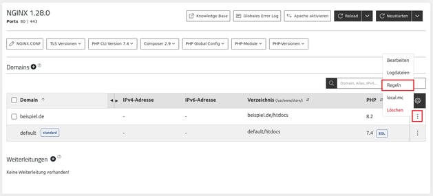 ManagedCenter-Webserver-NGINX-Domain-Menü-Regeln