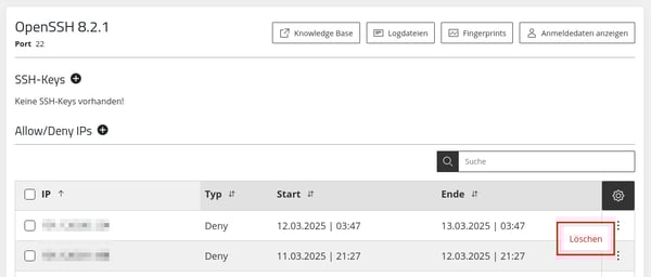 ManagedCenter-Zugriff&Verwaltung-SSH-Allow-Deny-IPs-übersicht- Löschen