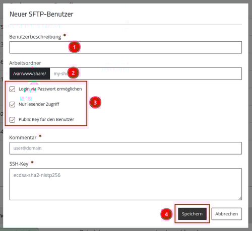 ManagedCenter-Zugriff&Verwaltung-SSH-SFTP-Benutzer+Neuer-SFTP-Benutzer-Optionen-Speichern