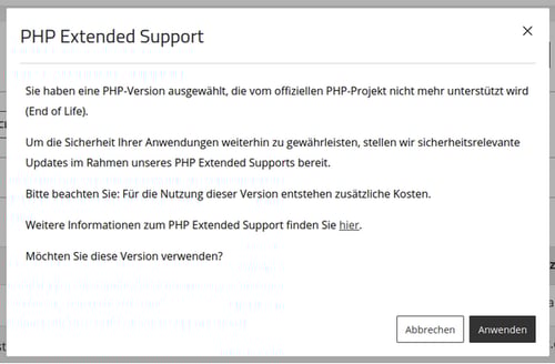 ManagedCenter-Webserver-Apache-PHP-Meldung-Extended-Support