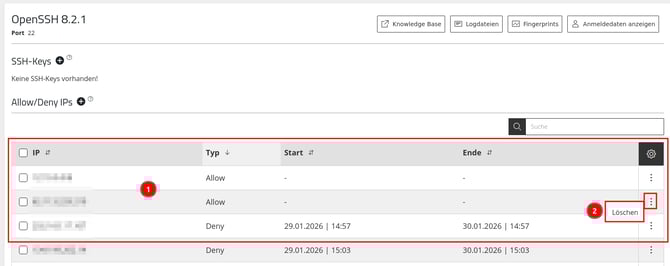 ManagedCenter-Zugriff&Verwaltung-SSH-AllowDeny IP-Übersicht-Allow-Löschen
