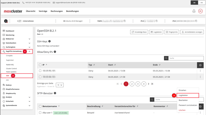 ManagedCenter-Zugriff&Verwaltung-SSH-SFTP-Benutzer-Logdateien